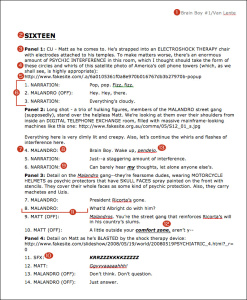 An example of a comic book script.