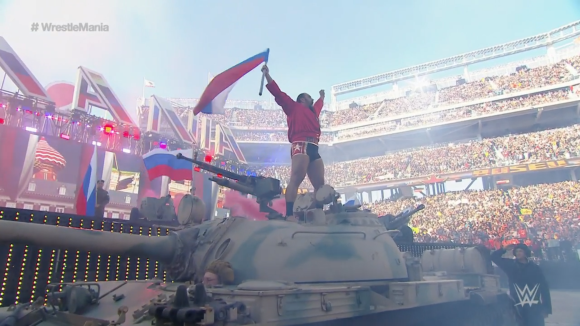 This didn't fit anywhere in the article, but who doesn't want to see Rusev on a tank?