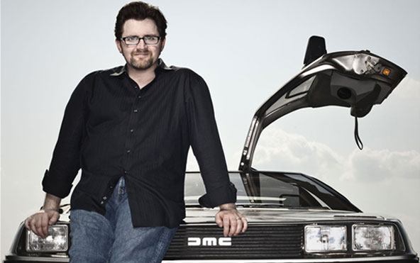 The author, Ernest Cline, and HOLY CRAP IS THAT A DeLOREAN??